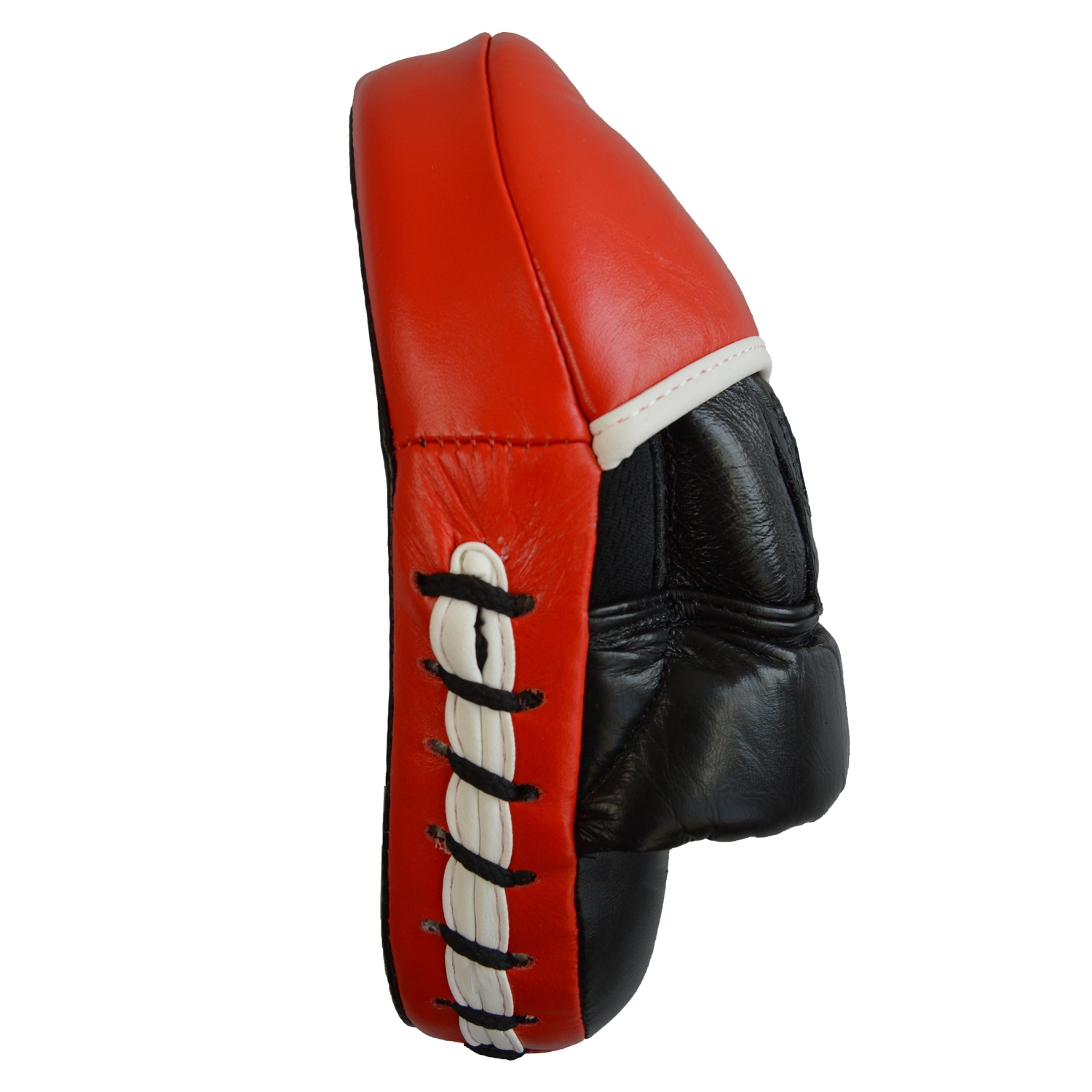 Profi Handpratze gekrümmt Leder schwarz-rot/rot-schwarz mit Handschuh (Paar)