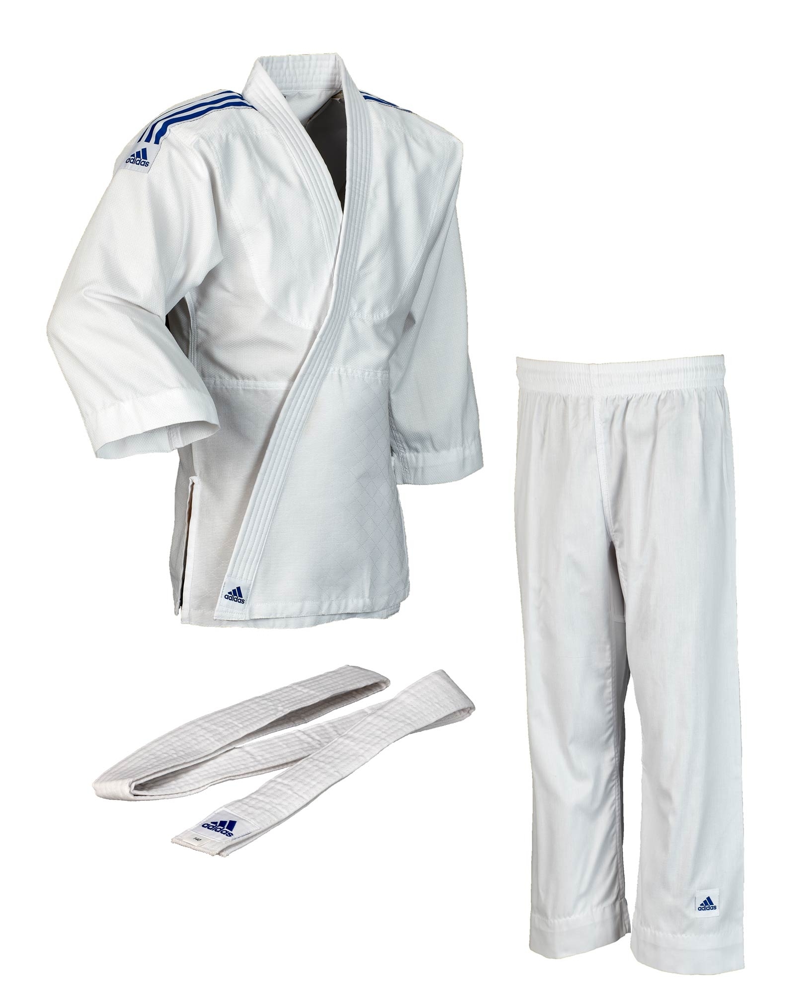 Adidas Judoanzug Club weiß, blaue Streifen