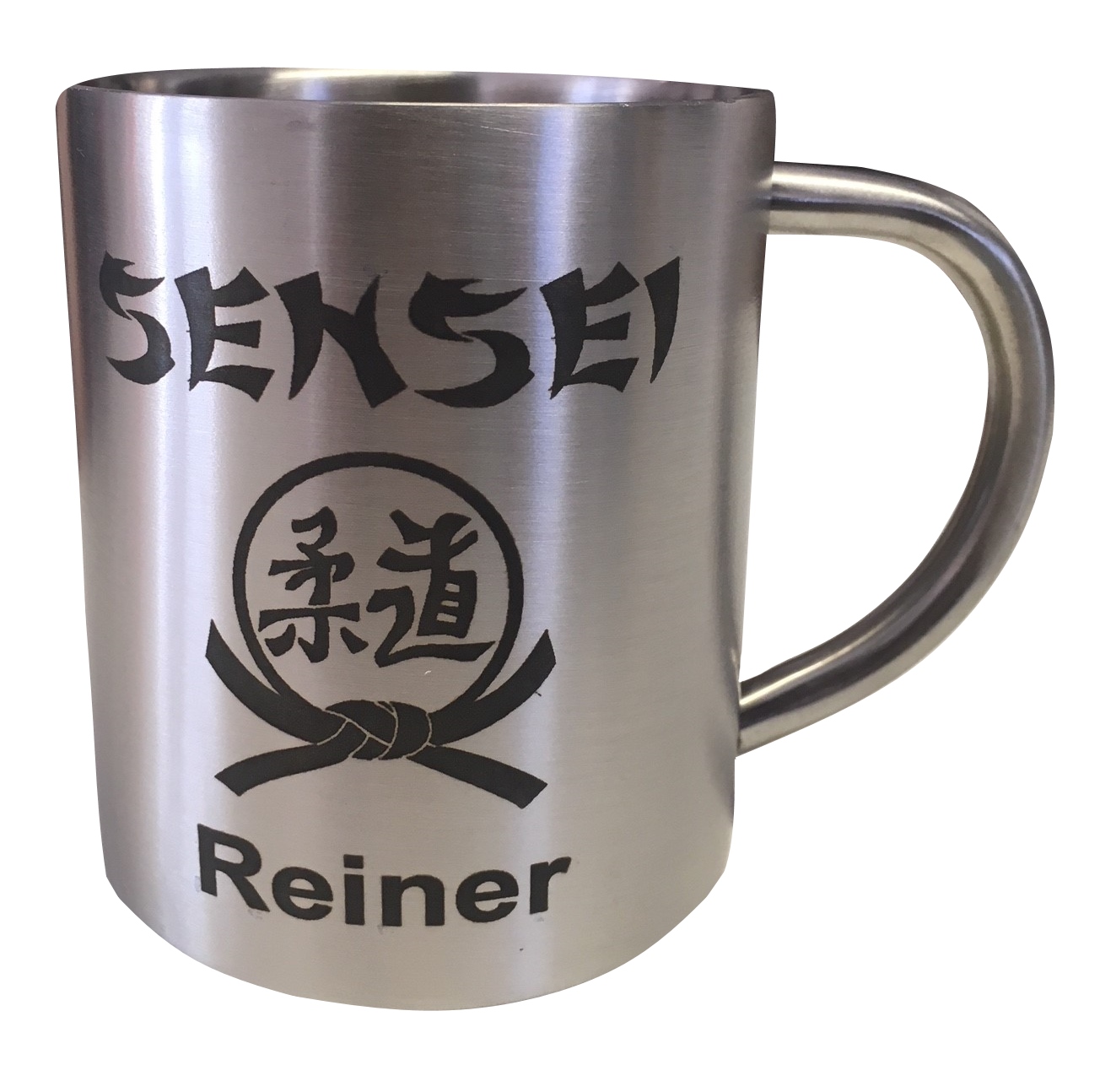 Judo Sensei Tasse aus Edelstahl, hochwertig graviert mit individuellem Namen