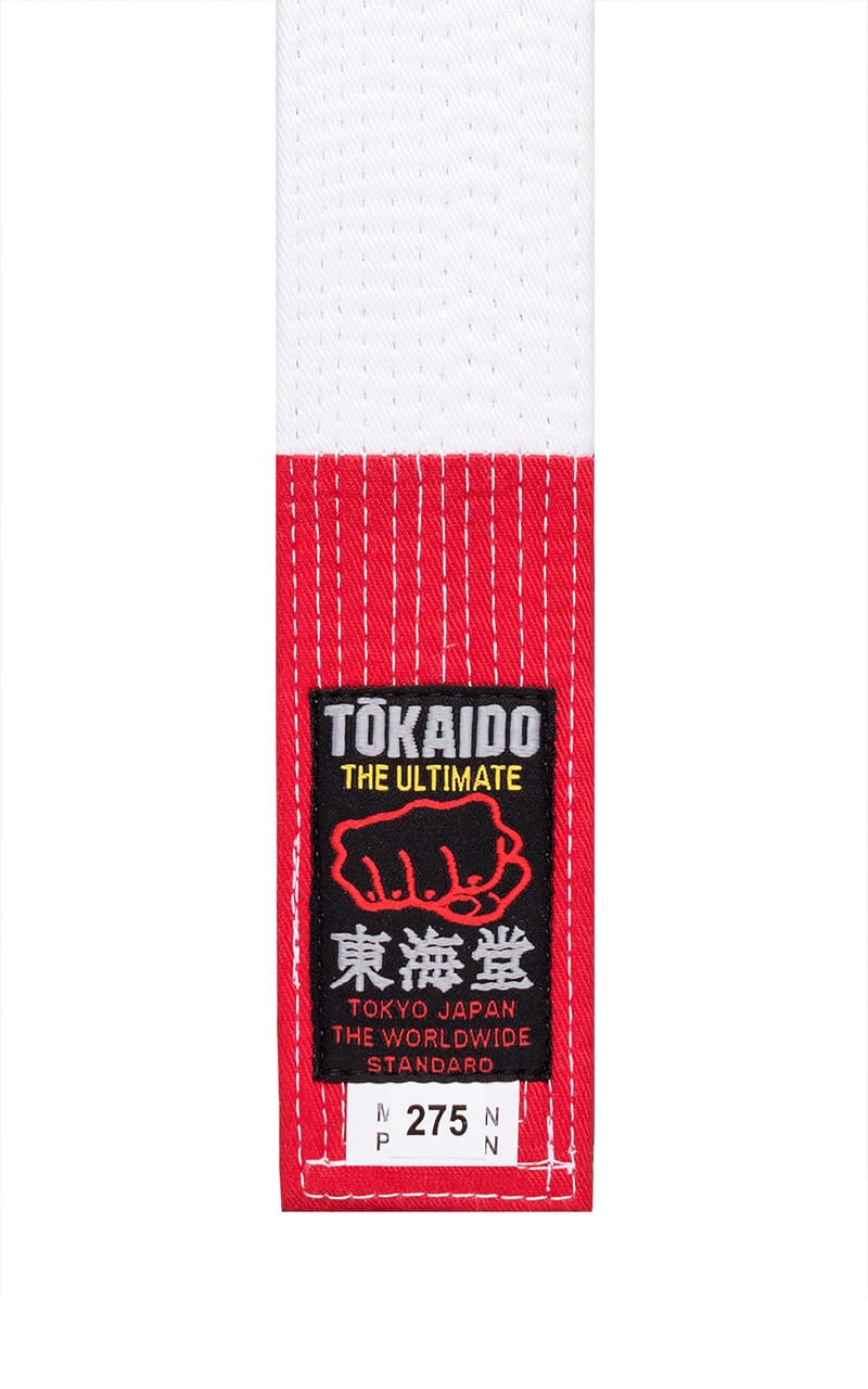 Tokaido Großmeister Gürtel rot-weiß geblockt 355 cm mit Bestickung