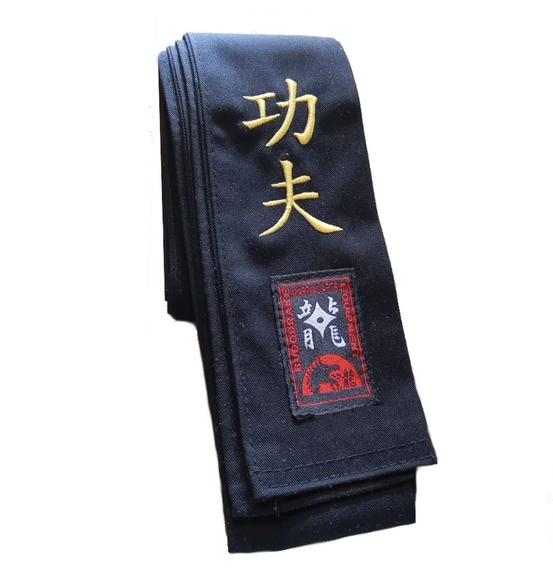 Kung Fu Schärpe Baumwolle schwarz bestickt mit "Kung Fu"