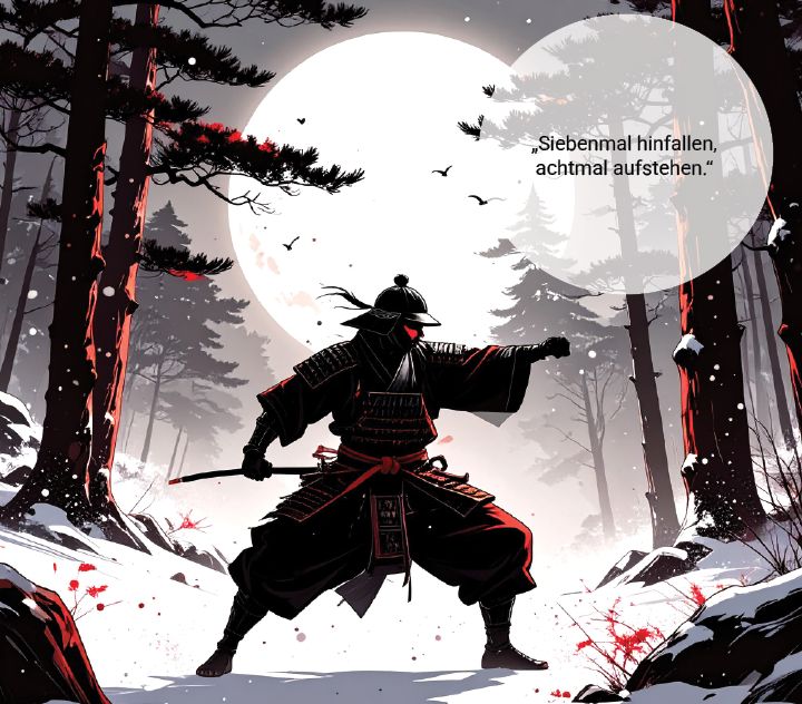 Poster auf Keilrahmen - Japanische Motive - 50 x 50 cm\"Siebenmal hinfallen, achtmal aufstehen."