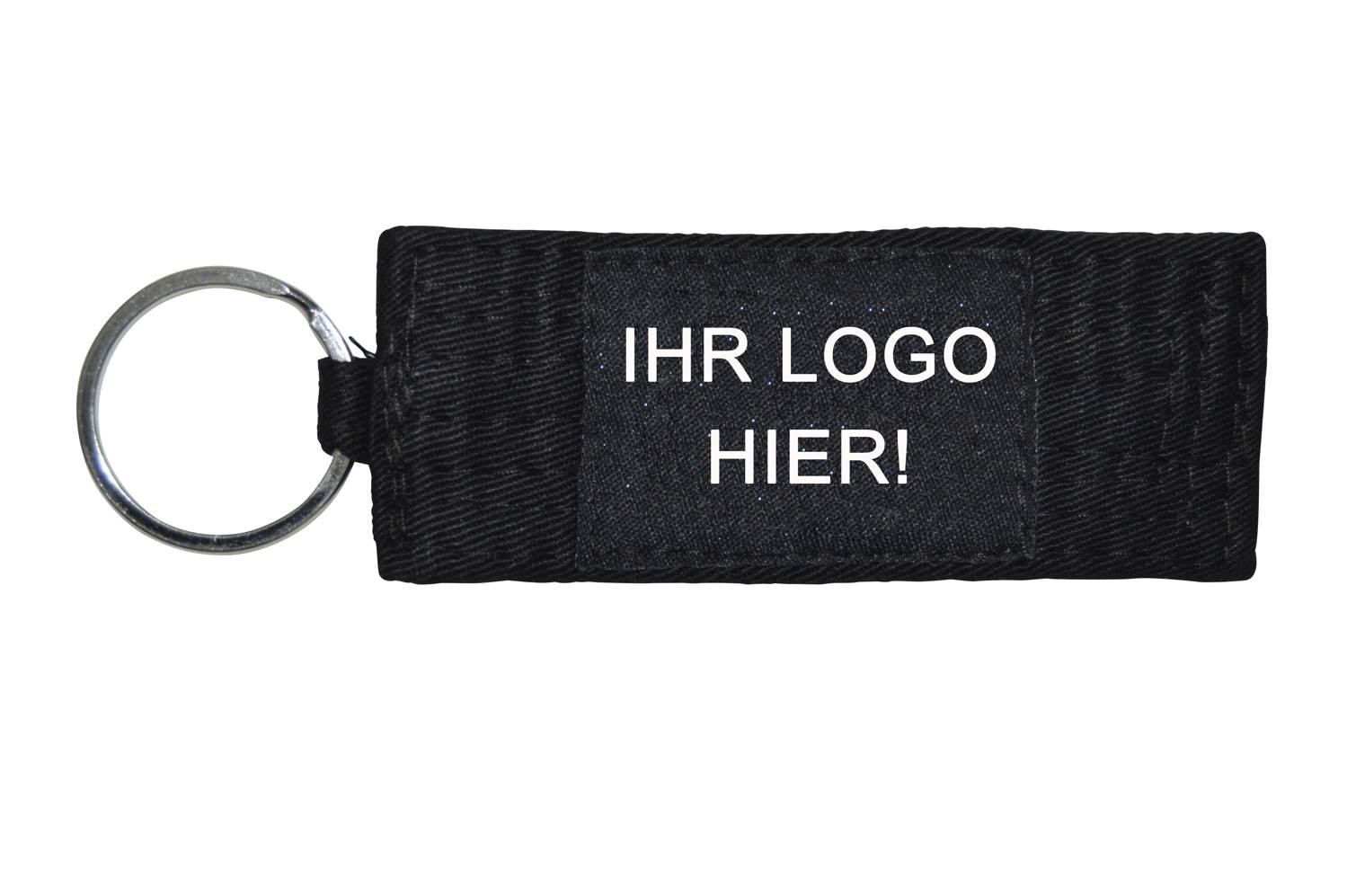 Schlüsselanhänger Gürtel 10 cm, schwarz "Ihr Logo"