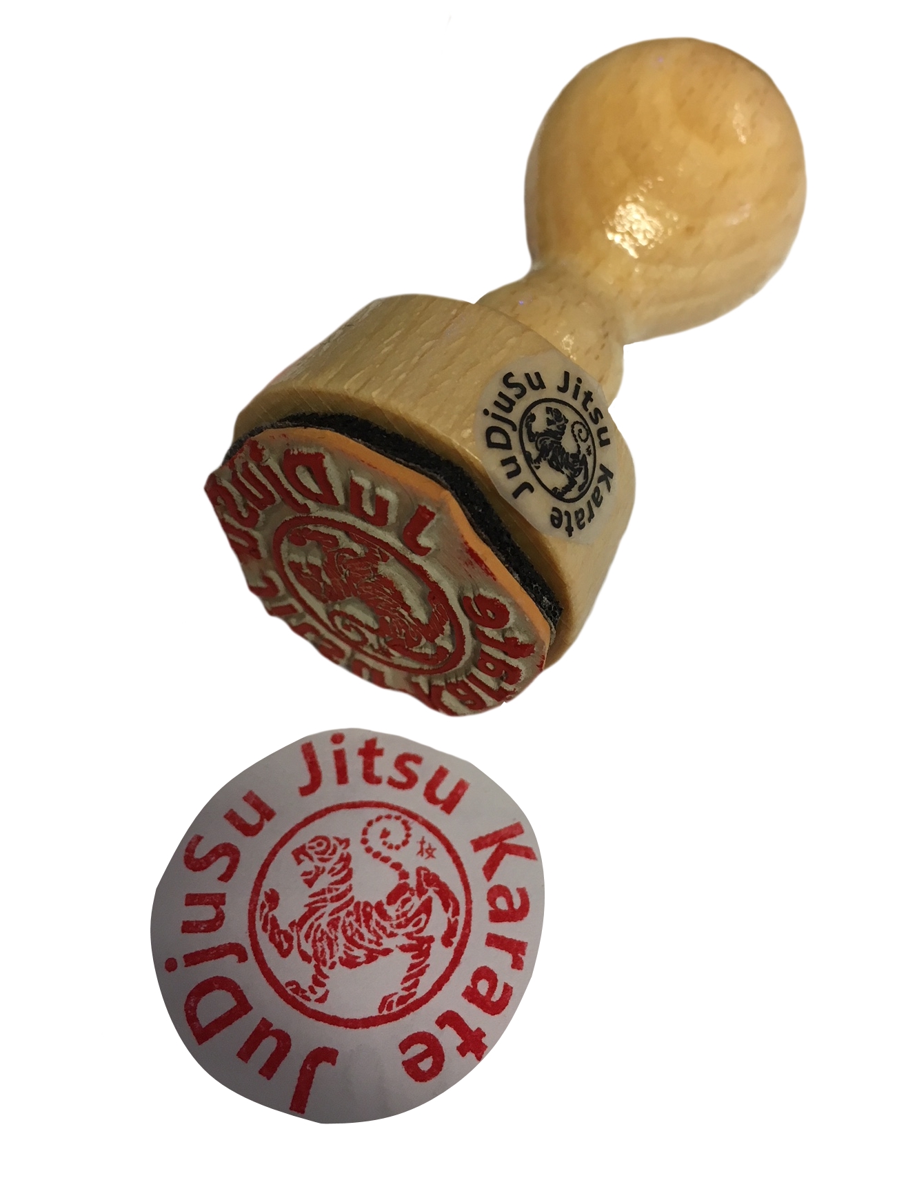 Shotokan Dojo Stempel mit Shotokan Tiger und Text im Kreis angeordnet, rund 3 cm