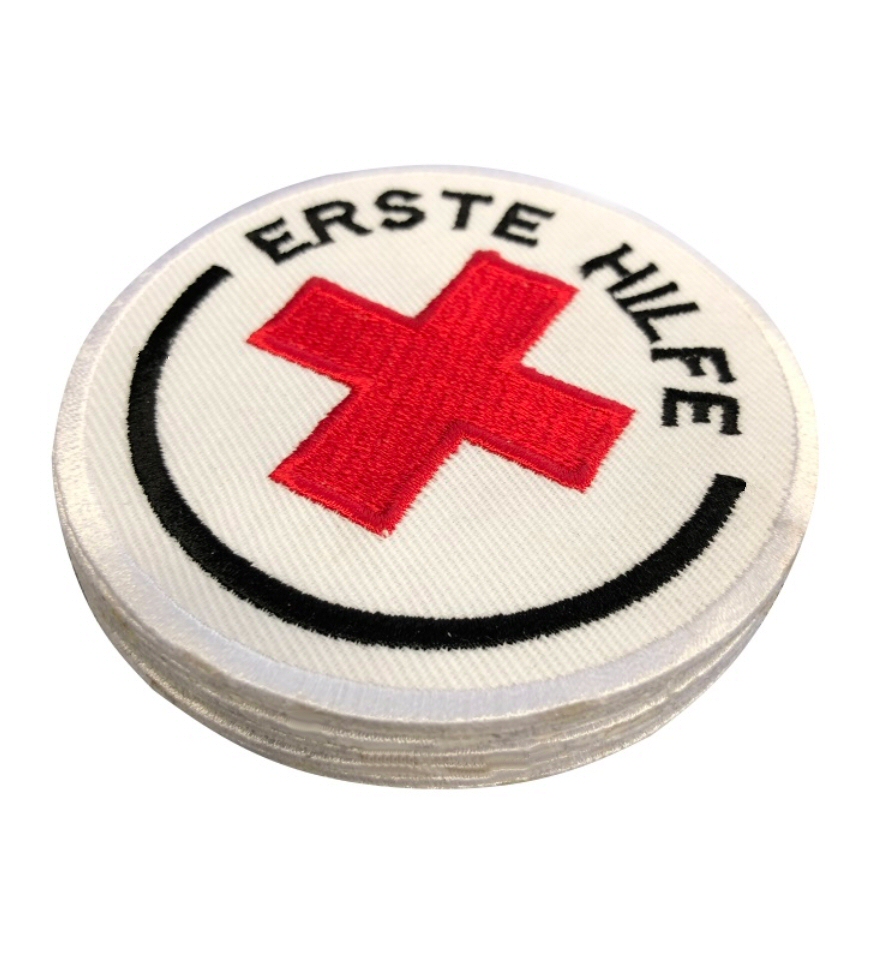 Erste Hilfe Aufnäher / Rotes Kreuz weiß rund 8 cm