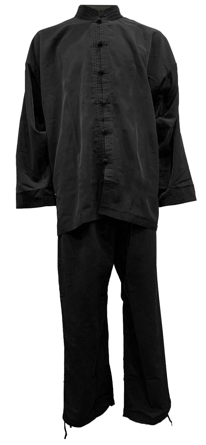 Taiji / Qigong Anzug Schwarz Kunstseide weich Premium 200
