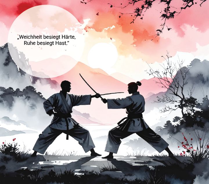 Poster auf Keilrahmen - Japanische Motive - 50 x 50 cm\"Weicheit besiegt Härte ..."