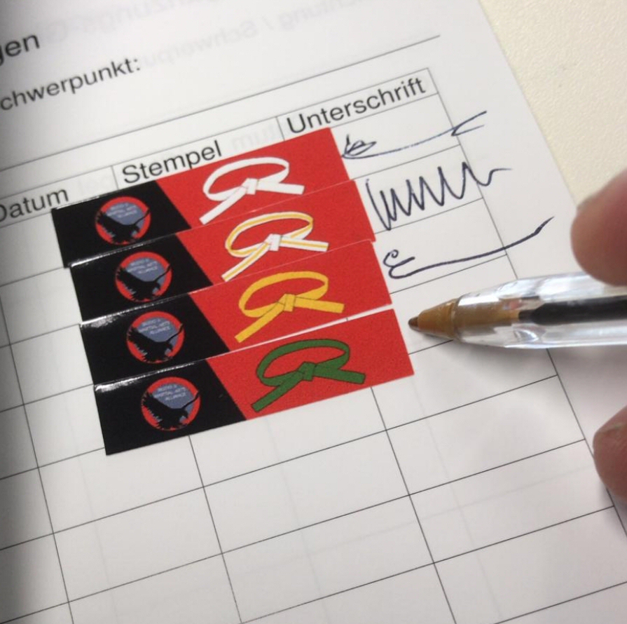 Budo Prüfungsmarken in Gürtelfarben 10-er Set