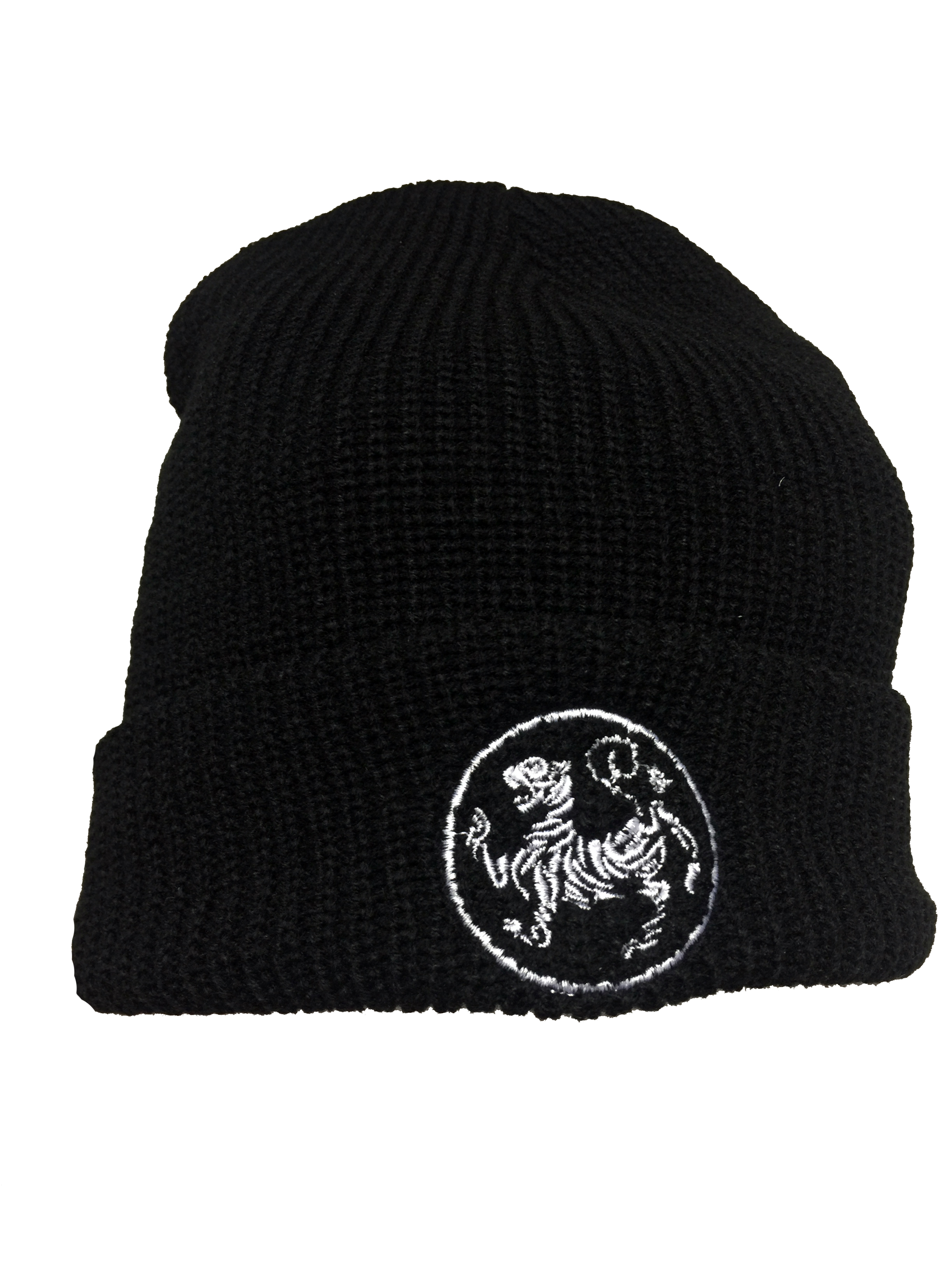 Winter Wollmütze schwarz, Bestickung Shotokan Karate Tiger