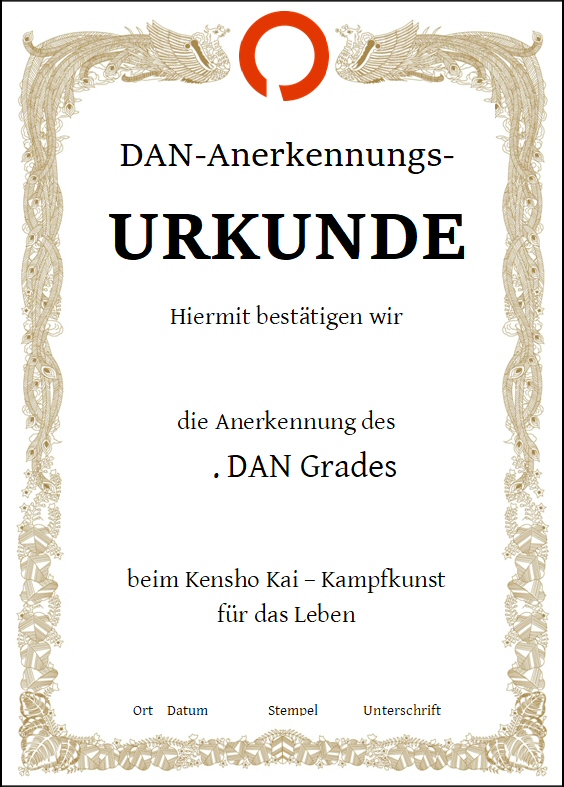 Kensho-Kai Dan Anerkennungsurkunde