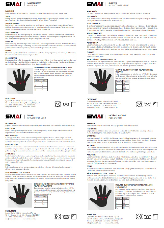 SMAI WKF Karate Handschutz mit Daumen blau XL