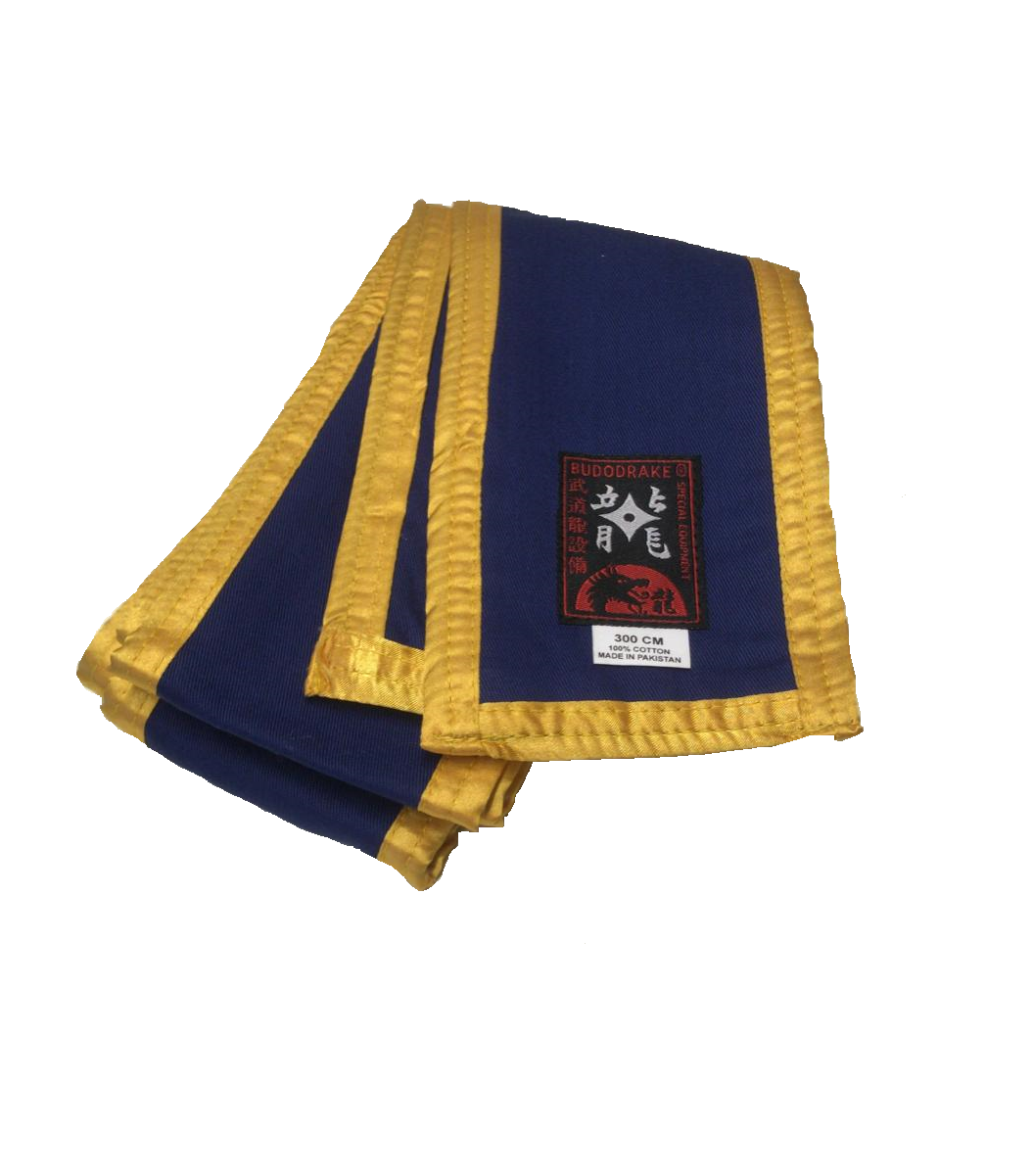 Großmeister Kung-Fu Schärpe Baumwolle blau mit goldenem Rand 300 x 10 cm