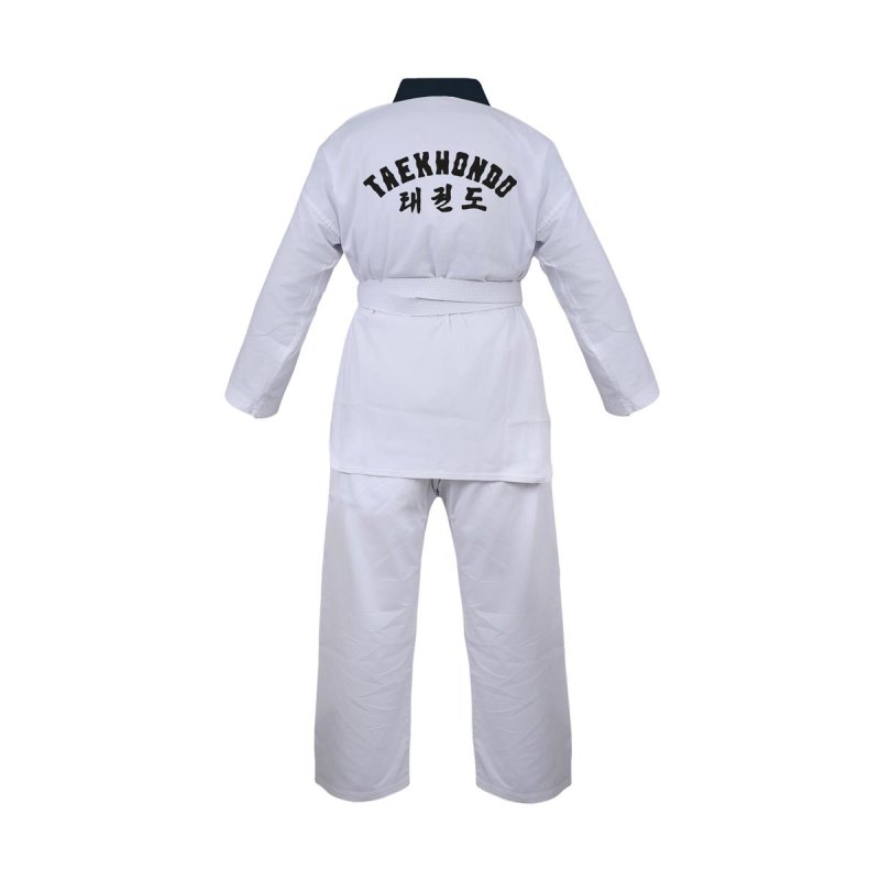 Taekwondo-Anzug Korea Master, schwarzes Revers mit Rückendruck 200