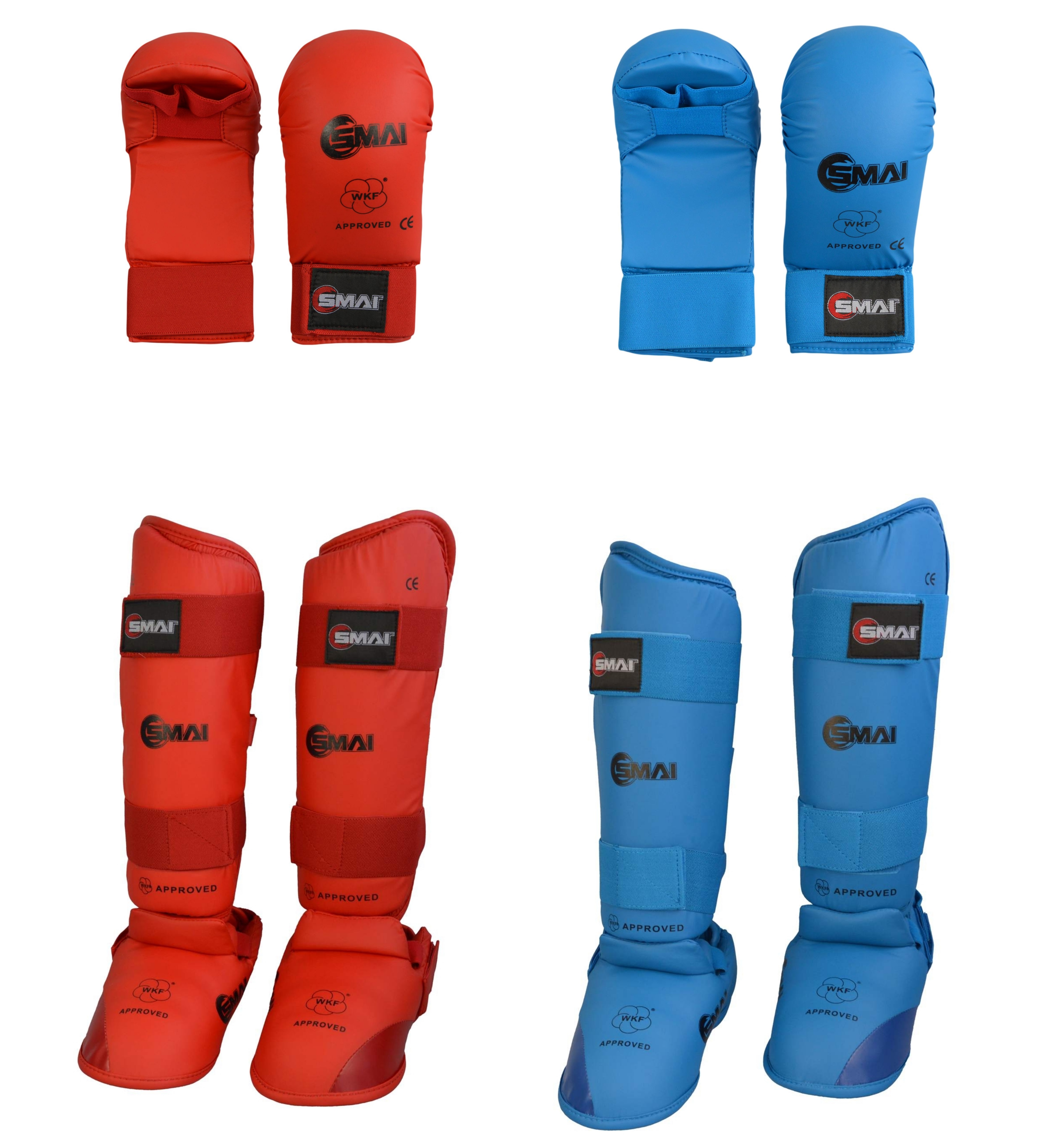 WKF Karate SET Wettkampf Faustschutz u.Schienbeinspannschutz ROT u. BLAU -