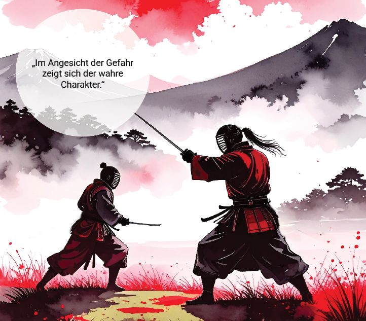 Poster auf Keilrahmen - Japanische Motive - 50 x 50 cm\"Im Angesicht der Gefahr ..." 