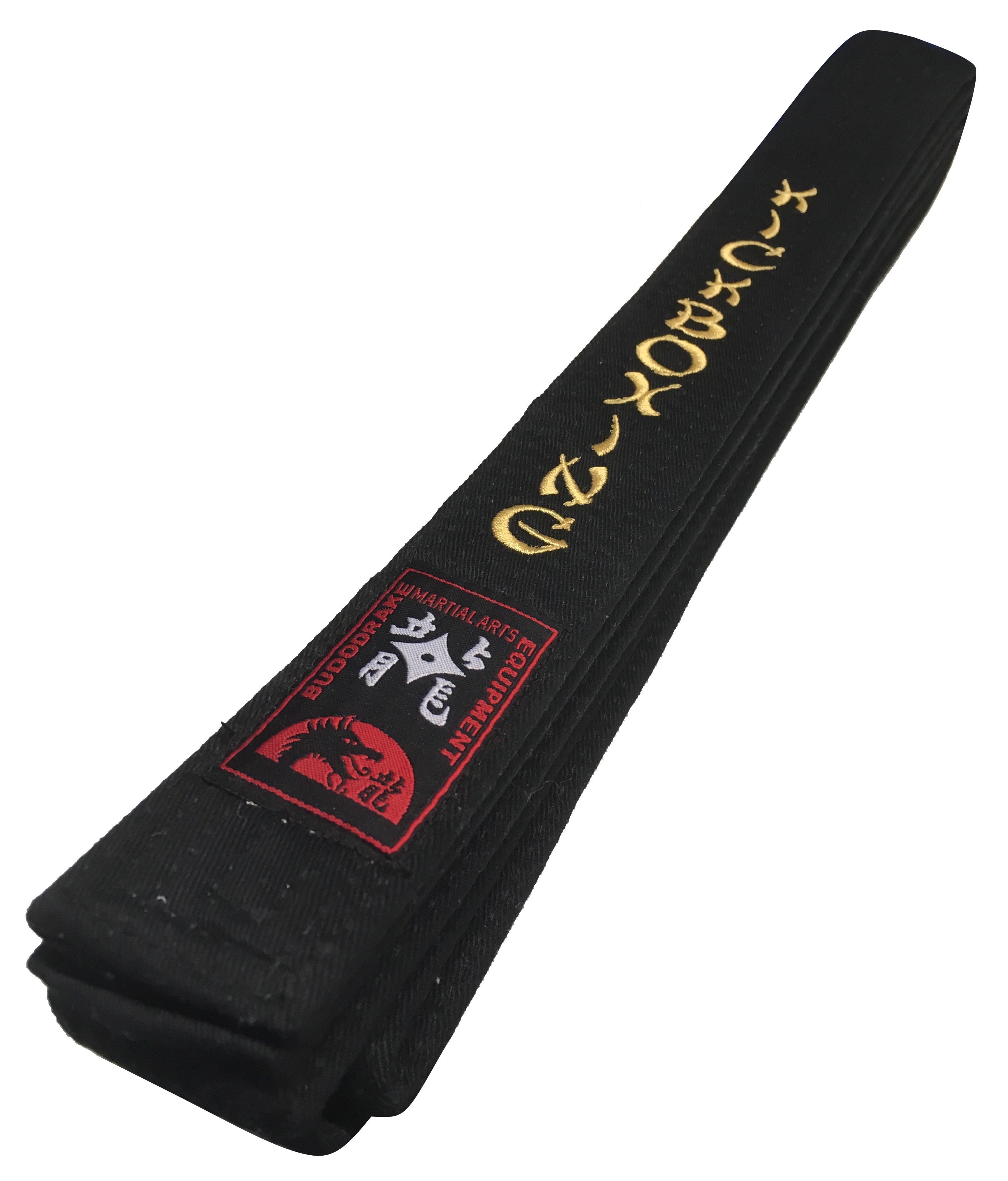 Schwarzer Gürtel bestickt Kickboxing in gold 300