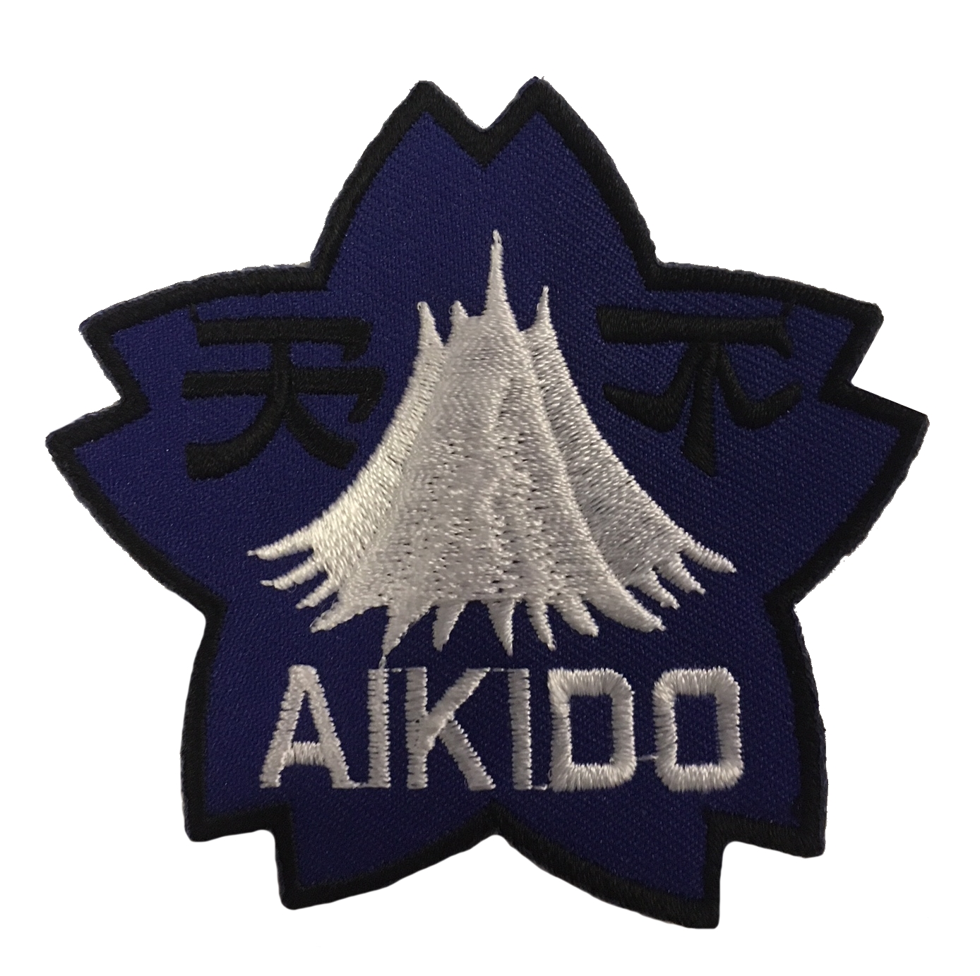 Aikido Aufnäher blau-weiß-schwarz, Kirschblüte
