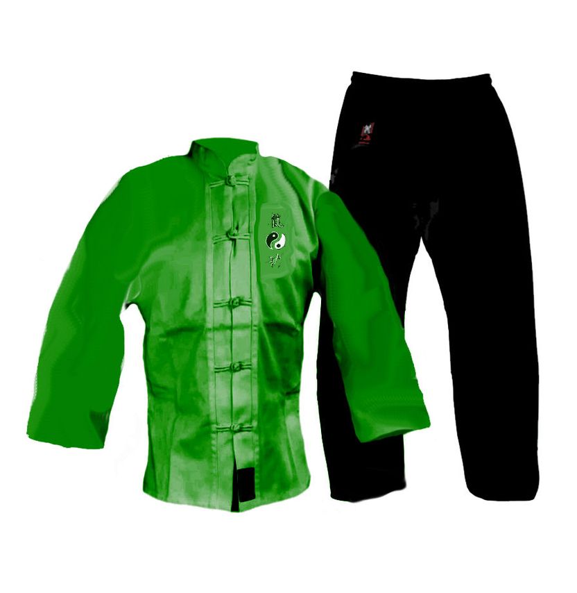 Qigong Anzug grün-schwarz mit Bestickung XL / 190